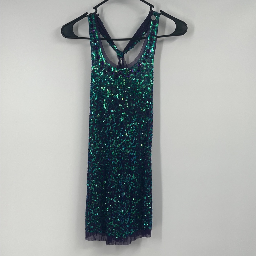Vintage Deb Purple Blue Green Sequin Racerback Tank Top Size Large